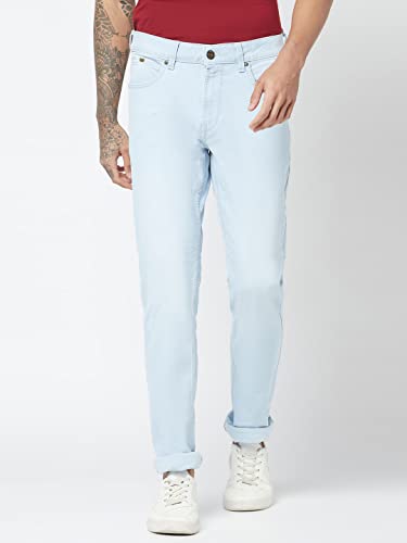 Image of BLUE BUDDHA Men's Denim Slim Fit Jeans: Mid Rise, Flat Front, Casual Elegance with Comfort and Flexibility - Light Blue