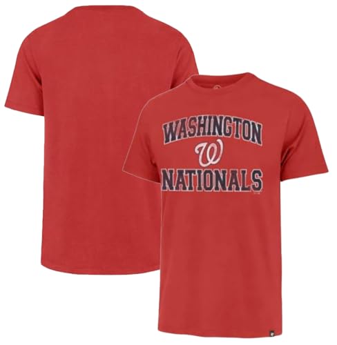 47 Brand MLB Men's Team Color Union Arch Franklin Primary Logo Short Sleeve Baseball T-Shirt - Washington Nationals - Red - Large