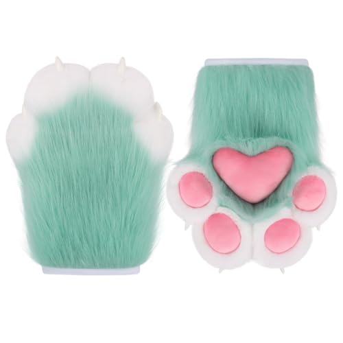 MANYU ZONES Faux Fur Wolf Paw Gloves - Realistic Furry Paws with Plush Lining Non-Slip Rubber Pads for Cosplay Halloween Stylish Cat Paws & Paw Mittens for Adults & Teen