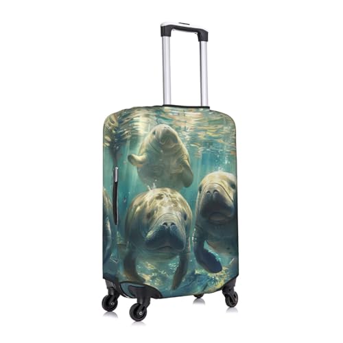 Manatee Animals Print Travel Luggage Cover Suitcase Protector With Concealed Zipper Washable Elastic Cloth3