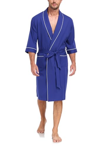 COLORFULLEAF Men's Bathrobes 100% Cotton Soft Comfort Breathable ...