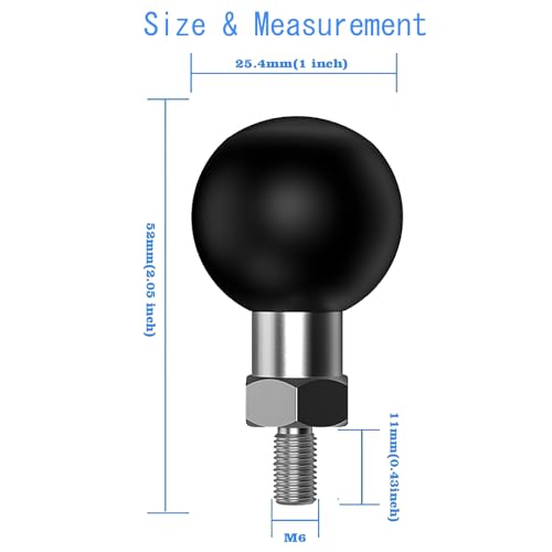 Image of 1 inch Ball Mount with M6 x 1.0mm Threaded Post Compatible with RAM Mounts Socket Arm in B Size for Action Camera /GPS /Bike /Motorcycle /ATV Phone Holder /Rearview Mirror (Black 1)