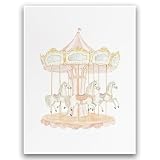 HGHGLX Girls Room Decor Baby Girl Nursery Wall Art Decor Kids Room Picture Children Poster Playroom Art Print Watercolor Pink Carousel Nursery Poster 12x16 Inch UnFramed Carnival Print