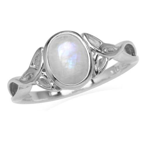 Silvershake 8X6mm Natural Oval Shape Moonstone White Gold Plated 925 Sterling Silver Triquetra Celtic Knot Ring Size 6