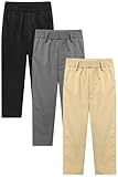 VOGRYE Boys School Uniform Pants 3 Pack, Stretch Cotton Blend Straight Fit Pants with...