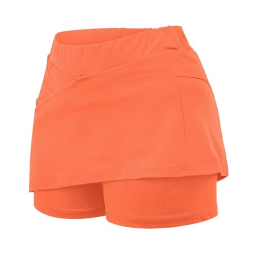 Womens 2 in 1 Dolphin Running Shorts, for Gym, Workout, with Pockets Split, Mesh Layer Ruffle Swim Skort3