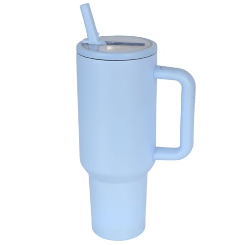 40 oz Insulated Tumbler with Handle,Flip Straw,Lid & Rubber Base Stainless Steel Water Bottle - Leak Proof Vacuum Insulated Mug BPA Free Reusable Travel Cup Gifts for Women/Men (light blue)
