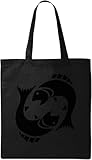 Piscis Horóscopo Astrología Arte Natural Ecológico Bolsa de Algodón Negro, Black, Talla única