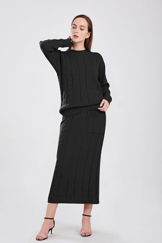 Image of utcoco Womens Sweater Sets Winter Chunky Cable Knit 2 Piece Outfits Sweater Skirt Set