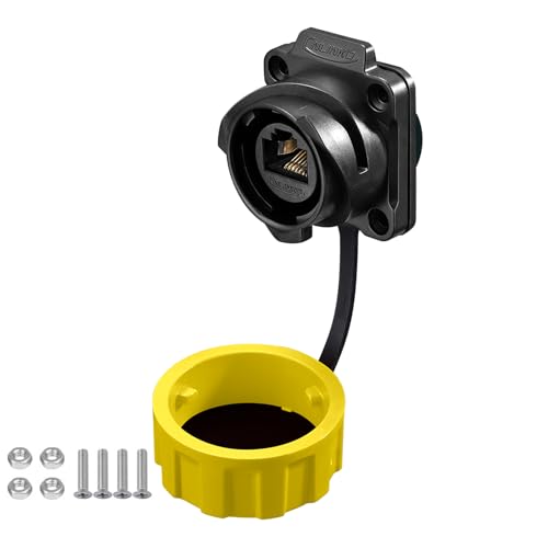 CNLINKO YM24 Conectores RJ45, Conector de Puerto Dual 8P8C, Conector Circular para Conexiones de Red, Receptáculos de Montaje en Panel, M24 Conectores de Seña Impermeable IP68 (Zócalo de RJ45)