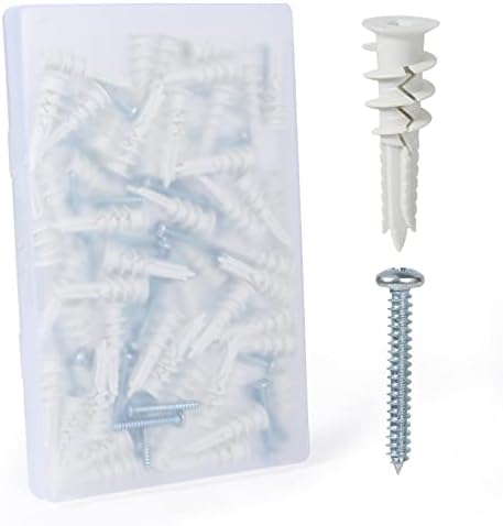 #8 Anchors Drywall Anchors 100Pcs Proffessional Wall Anchors and Screws for Drywall，50 Self-Tapping/Threaded Plastic Drywall Anchors ＋ 50 1-1/4'' Screws，75LBS Hanging, Dry Wall Anchors and Screws Kit