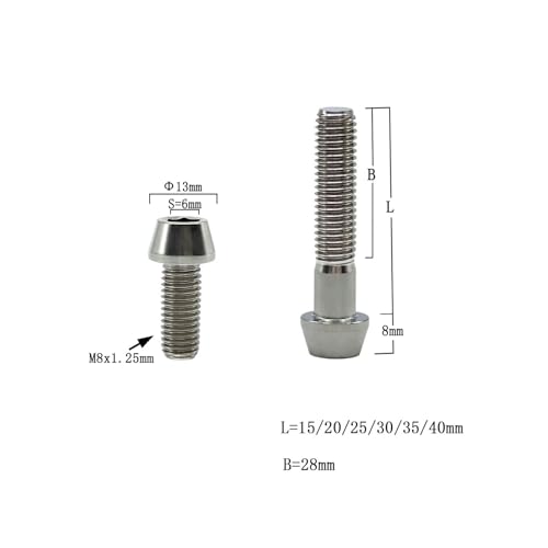 Image of RISON Titanium Bolts Ti Bolt M8*1.25 * 15 Hex Tapered Socket Head 5Pcs Original Titanium Hex Tapered Head Bolt Screw for Bike stem