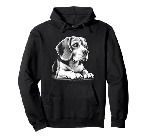 MyAnimal - Niedlicher Beagle als Porträt in liegender Pose Pullover Hoodie für Hunde-Liebhaber, Beagle-Besitzer in Schwarz, Größe S