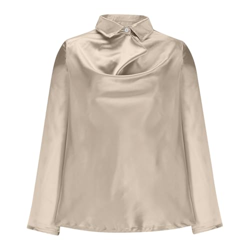 Women's Elegant Satin Silk Blouse Cowl Neck Ruched Front Draped Long Sleeve Work Office Shirt Fall Tops for Women 20254