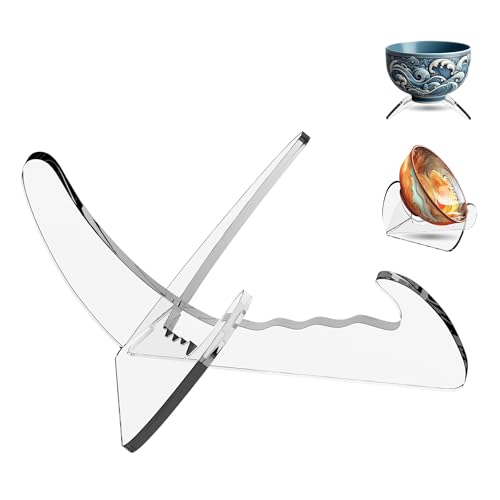Boloyo X Shape Acrylic Bowl Display Stand 3.5 Inch 1PC Clear Acrylic Bowl Plate Platter Dish China Porcelain Display Holder Easel Base for Home Kitchen School Art Display
