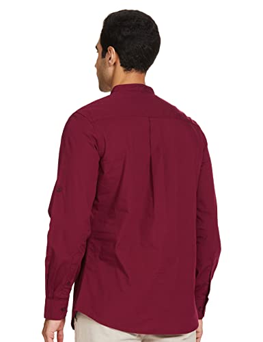 Buy Amazon Brand - Symbol Men's 100% Cotton Regular Fit Casual Shirt (Kurta Placket Style) Amaranth M at Amazon.in - Image 3