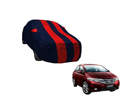 Image of Auto Hub Car Cover Compatible with City (Model : 2008-2019) with Weather Proof, Mirror Pocket, Triple Stitched, City Car Cover- Navy-Red