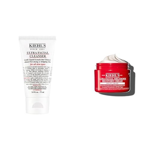 Image of Kiehl’s Ultra Facial Cleanser and Meltdown Recovery Cream Bundle, Gentle Foaming Cleanser + Colloidal Oatmeal Moisturiser for Sensitive Skin, Repairs Barrier and Hydrates up to 96H, 75ml + 50ml