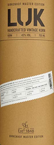 BIRKENHOF Brennerei | LUK Handcrafted Vintage Korn in Tube-Naturkarton | (1 x 0,7l ) - 43 % vol.