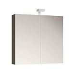 Allibert Spiegelschrank Spiegel Badmöbel vormontiert 80cm mit LED-Beleuchtung Korpus grau Asphalt glänzend