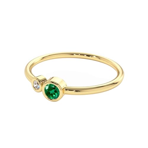Tolldek Alianzas de oro auténtico de 9 K/14 K, joyas clásicas 2 alianzas de boda Au375/585 oro anillo de solicitud con laboratorio creado en esmeralda y moissanita, verde, talla 47-62, Oro amarillo