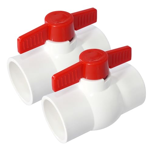 YADIAN 2 Pack 2'' PVC Ball Valves, T-handle Water Shut-Off Ball Valve Slip (Socket), PVC Ball Valve 2 inch for Water Project, Swiming Pool, Sewage Pump, Irrigation System, Rated at 150 PSI, Socket