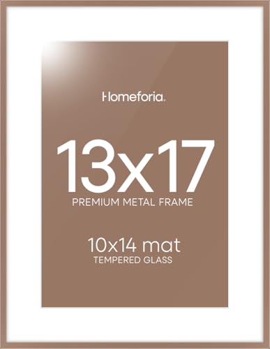 Image of Homeforia 13x17 Picture Frame Mocha, High End Metal 13x17 Poster Frames with Mat 10x14 Photo, 13 x 17 Mocha Frame Matted to 10 by 14 Print, 17by13 Thin Hanging Frames, Tempered Glass, Wall Kit, Set of 1