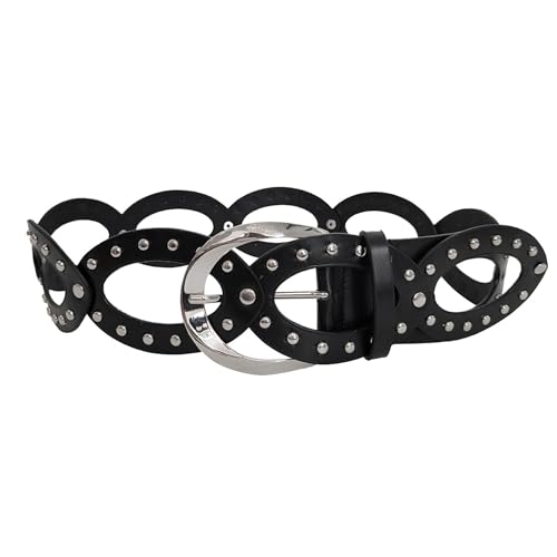 Women's Studded Leather Belt with Hollowed Out Circle Rivet Belt Punk Jeans y2k Belt