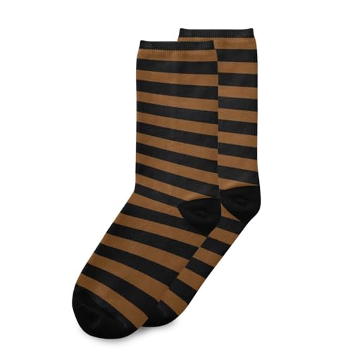 1 Pair Brown Black Stripes Crew Socks Breathable Compression Athletic Socks for Women Men Sport Running Cycling3
