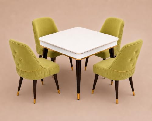 Image of WOODEN SPACE 4 Seater Wooden Dining Table Set | Urban Marble Top Dining Table with Chairs for Dining Room & Kitchen (Modern Grand Aura Light Green) (42 x 42 x 30 inch)