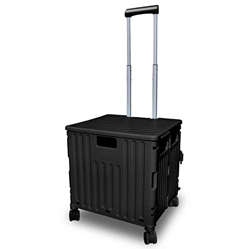 折りたたみ式ユーティリティショッピングカート ポータブルローリングハンドカート サポート140Lbsおよび70L容量 4輪ローリングクレートおよび蓋 格納式金属ハンドル 旅行ショッピング移動荷物オフィスでの使用
