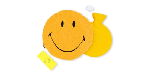 Suck UK Bouillotte Smiley avec housse confortable | Poche chauffante en caoutchouc | Bouillotte pour adultes | Smiley jaune | Soulagement des douleurs dorsales...