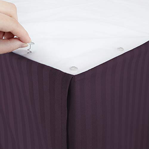 Image of Nestl Queen Bed Skirt - Damask Dobby Stripe Wrap Around Bed Skirt Queen Size - Double Brushed Microfiber 14 in Tailored Drop Pleated Bed Ruffle with Bed Skirt Pins - Purple