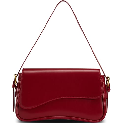 Bolsas de ombro pequenas, bolsas transversais femininas de couro vegano, bolsa clutch Hobo com 2 alças removíveis, Vermelho