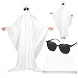 TLY 1 Set Ghost Halloween Costume White Ghost Sheet with Black Sunglasses Spooky Halloween Costume Accessories for Adults Unisex