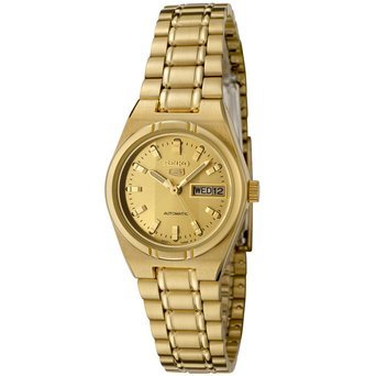 ZCR[ Seiko Women's SYM600K Seiko 5 Automatic Gold Dial Gold-Tone Stainless Steel Watch  fB[X rv ysAiz