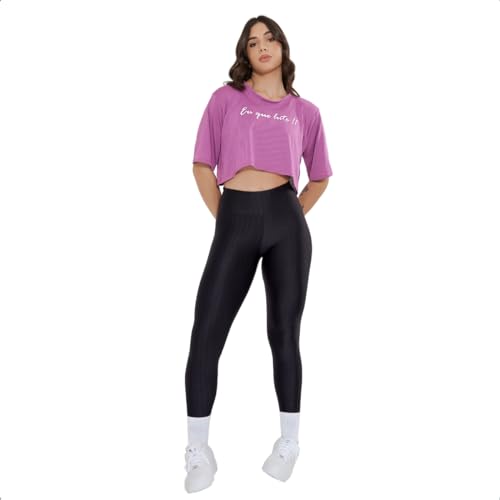 Blusa Cropped Feminino Dry Fit Academia Manga Curta Furadinho Fitness (G, Lilás)