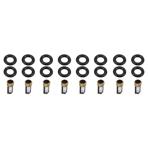 A ABSOPRO Fuel Injector O Rings Seals with Micro Filters Fuel Injector Repair Kit for Dodge for Ram 1500 1996-1999 for Jeep TJ 1997-2002 Rubber Black (Set of 8)