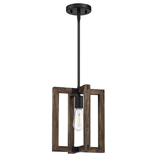 Dolaimi House 1-Light Farmhouse Adjustable Hand Painted Wood Semi Flush Mount Ceiling Light Fixtures Black Finish,Rustic Hanging Pendant Chandeliers For Foyer Dining Room Kitchen Island Hallway #TOP6