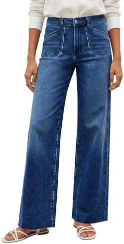 Cicy Bell Damen Baggy Jeans Weite Bein Jeanshosen Hoch Taille Boyfriend Denim Hosen mit Taschen