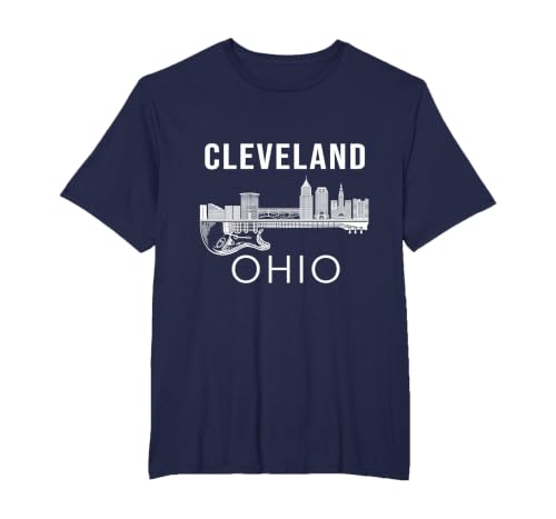 Cleveland Ohio Souvenir Skyline Guitar Men Cleveland T-Shirt, Men's Big and Tall, Navy Blue, 3X Tall
