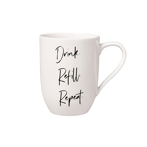 Villeroy & Boch – Statement Becher Mit Henkel Drink. Refill. Repeat. 11,5X8X10,5 Cm, Weiße Porzellan Tasse, 280 Ml