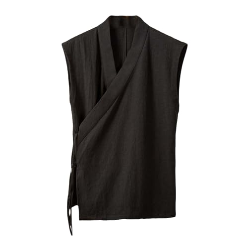 Chaleco cruzado de lino hombre ropa tradicional china sin mangas casual