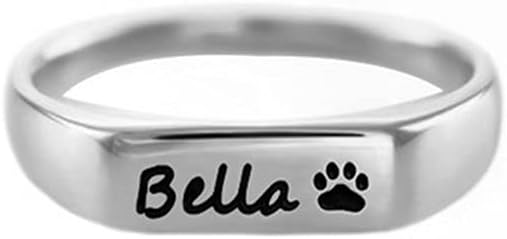 Personalized 925 Sterling Silver Pet Paw Print Name Ring Custom Band Engraved with Dog Name
