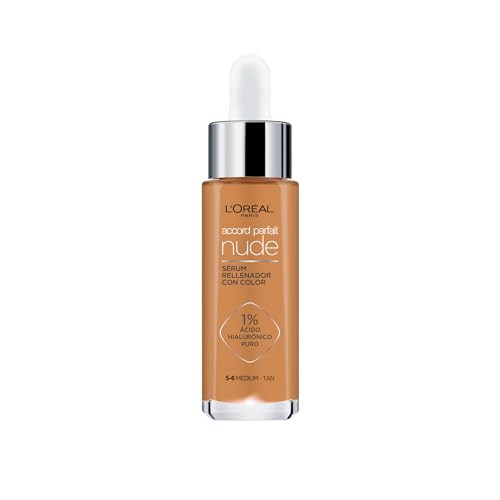 L’Oréal Paris Accord Parfait, Sérum Con Color Rellenador, Con Ácido Hialurónico Puro 1% y 7% de Glicerina, Acabado Natural, Piel Más Lisa y Luminosa, Accord Parfait Serum, Medium Tan (5-6)
