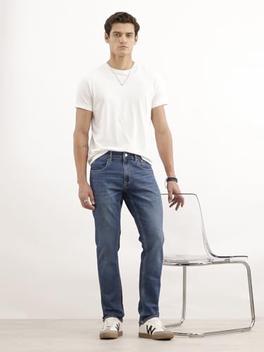 Image of WROGN Men's Cotton Lycra Blend Jeans | Solid | Relaxed Fit