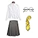 Produktbild FStory&Winyee Zauberer Set Bluse Rock Weste Krawatte Brille Kostüm Zubehör für Kinder Erwachsene Zubehör Set Striped Tie Gestreifte Krawatte zum Karneval Fasching Halloween,Weiblich-gelb,M