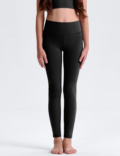 3 Pack Girls Black Athletic Leggings, Printed Ankle Length High Waisted Yoga Pants for Kids Teen2