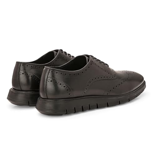 Image of Legwork Informal Brogue 2.0 - Italian Leather Hybrid Dress Shoes with XL Extralight Outsole | Ultra-Lightweight & Comfortable Oxford Wingtip | All-Black Elegance