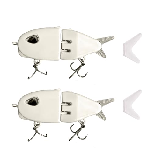 AJHMGJGO 2Pcs Mini Glide Bait for Bass Fishing,Slow Sinking Fishing Lure,Freshwater Saltwater Multi Jointed Swimbait Wobbler,for Amazing Fishing Gear Gifts for Family (White)